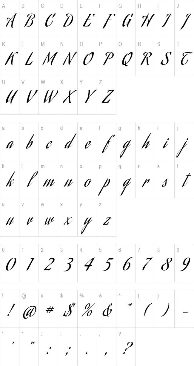 Aguafina Script glyph set