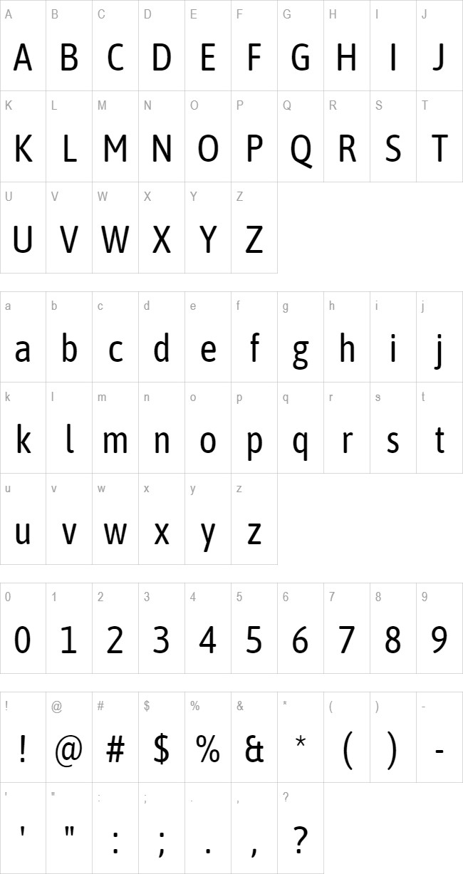 Asap Condensed glyph set