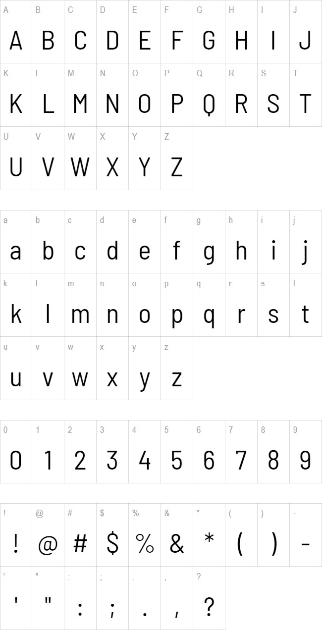 Barlow Semi Condensed glyph set