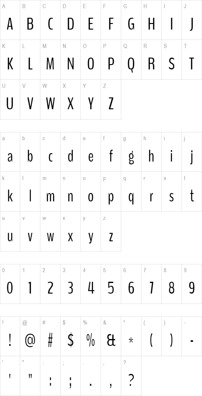 Benchnine glyph set