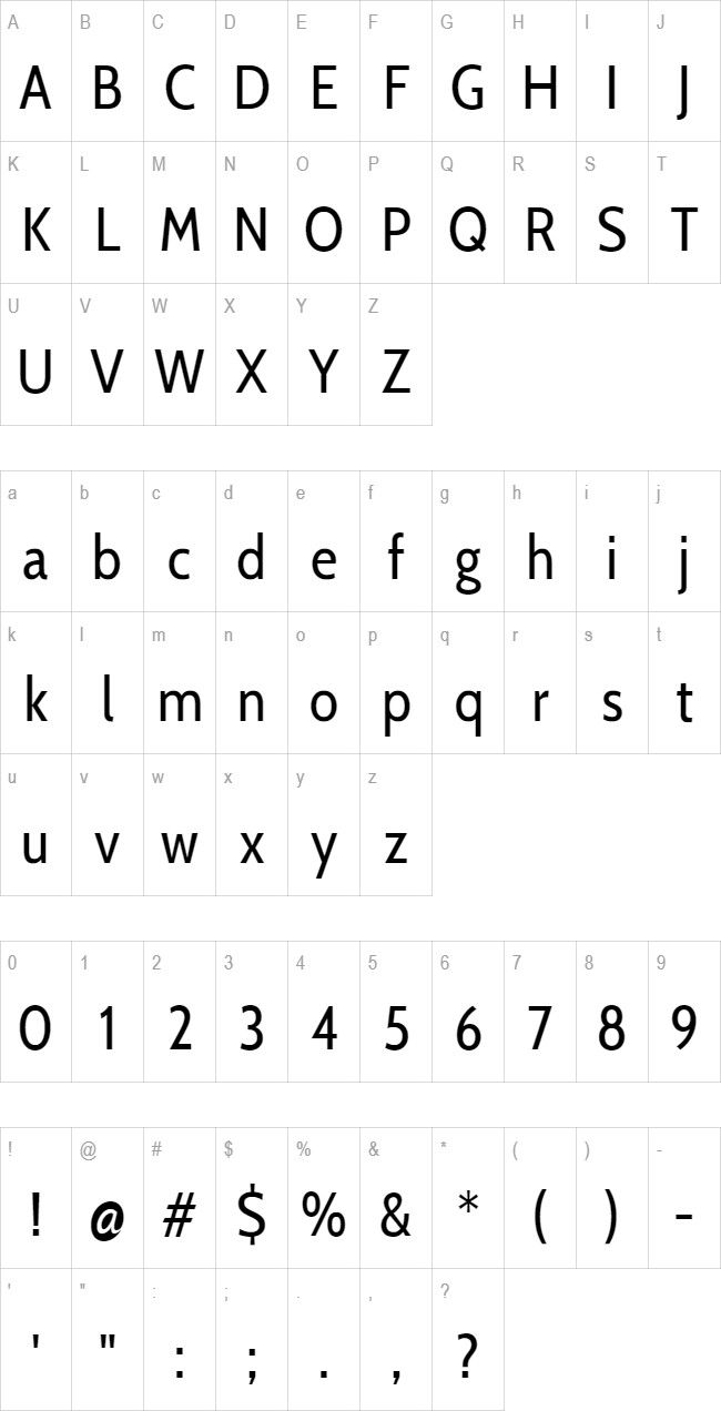 Cabin Condensed glyph set