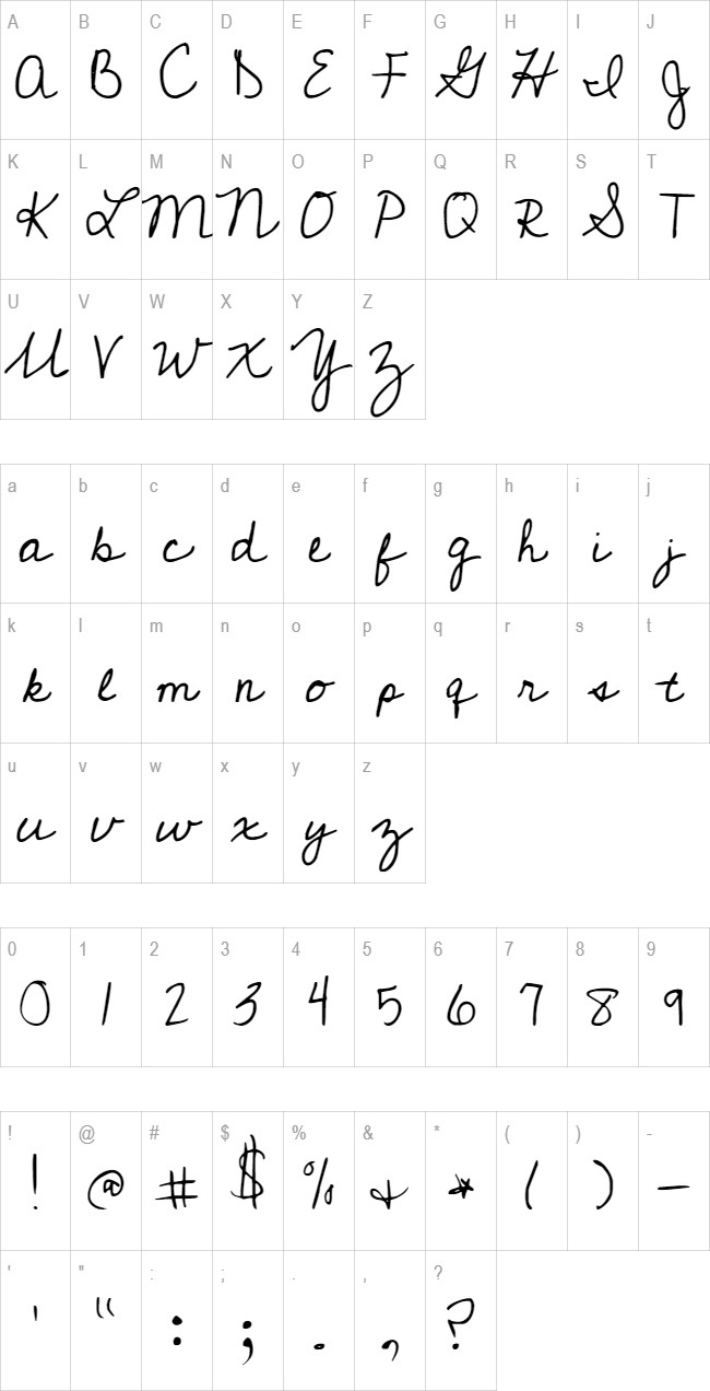 Cedarville Cursive glyph set