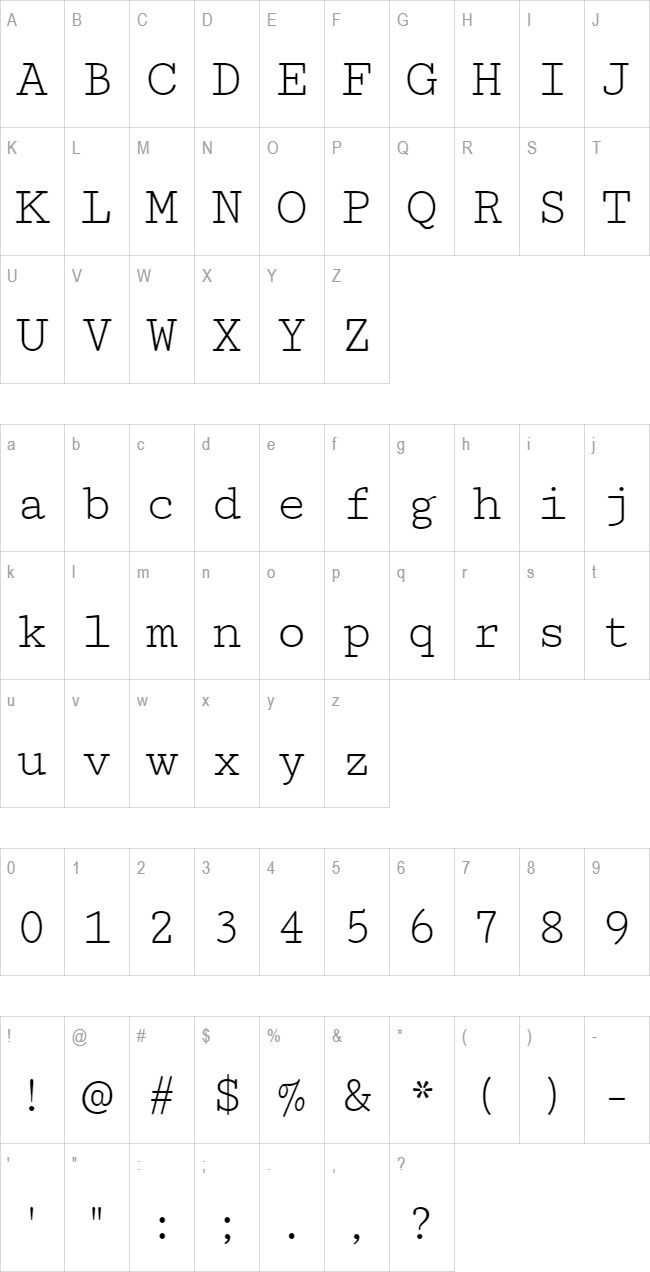 Cutive Mono glyph set