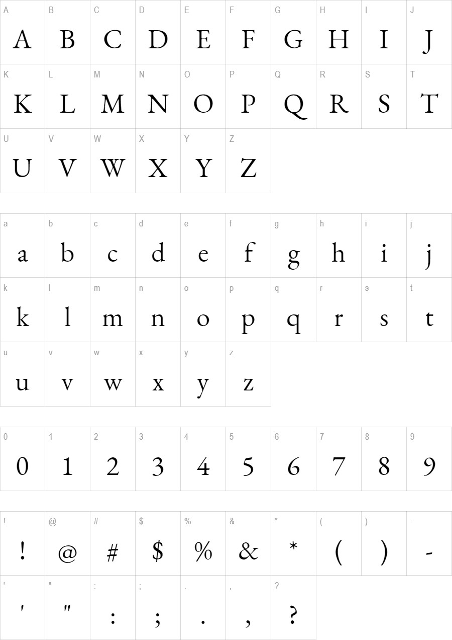 Eb Garamond glyph set