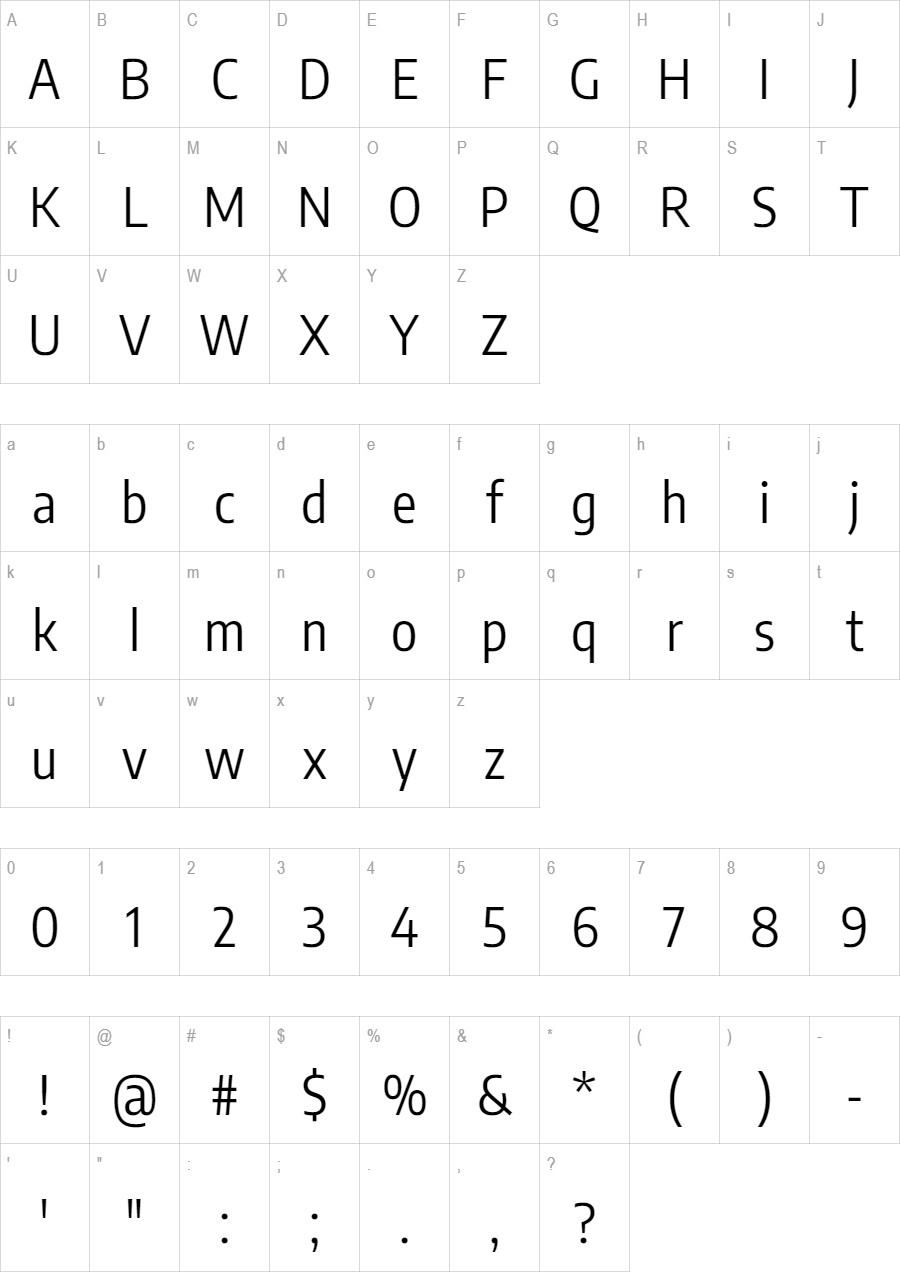 Encode Sans Condensed glyph set