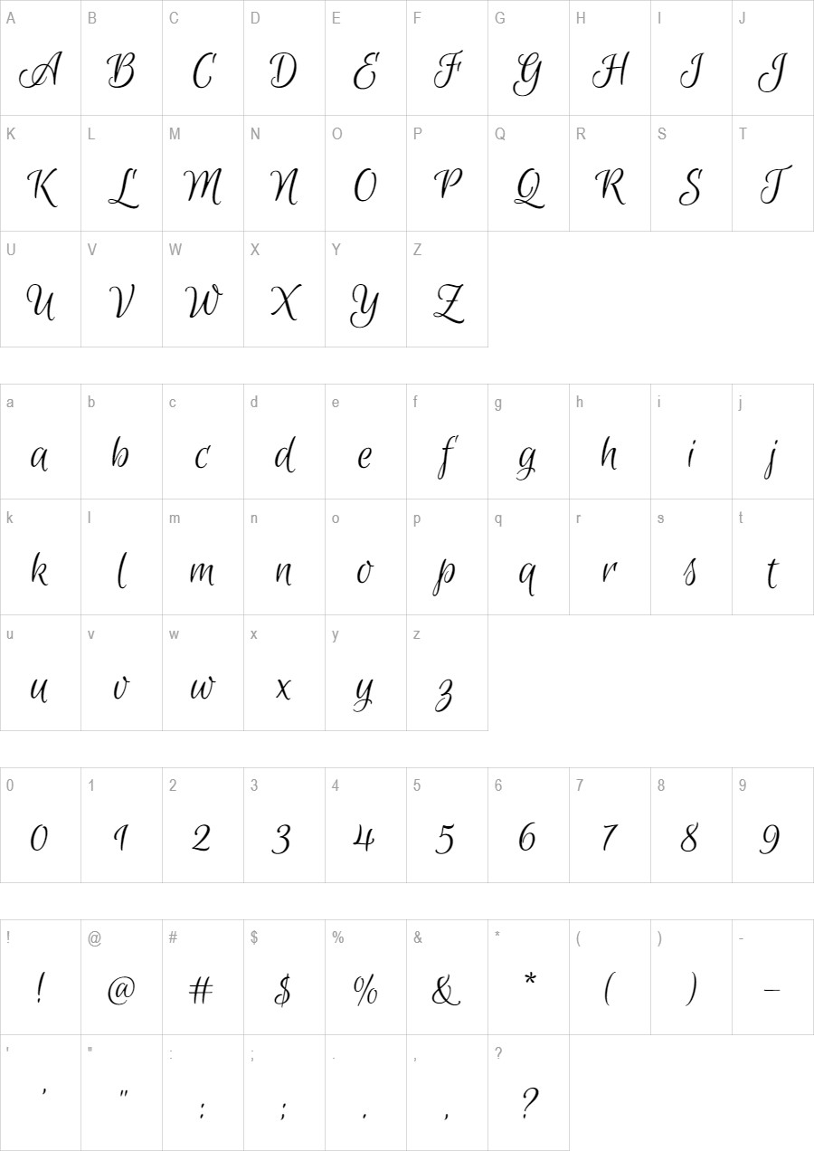 Euphoria Script glyph set