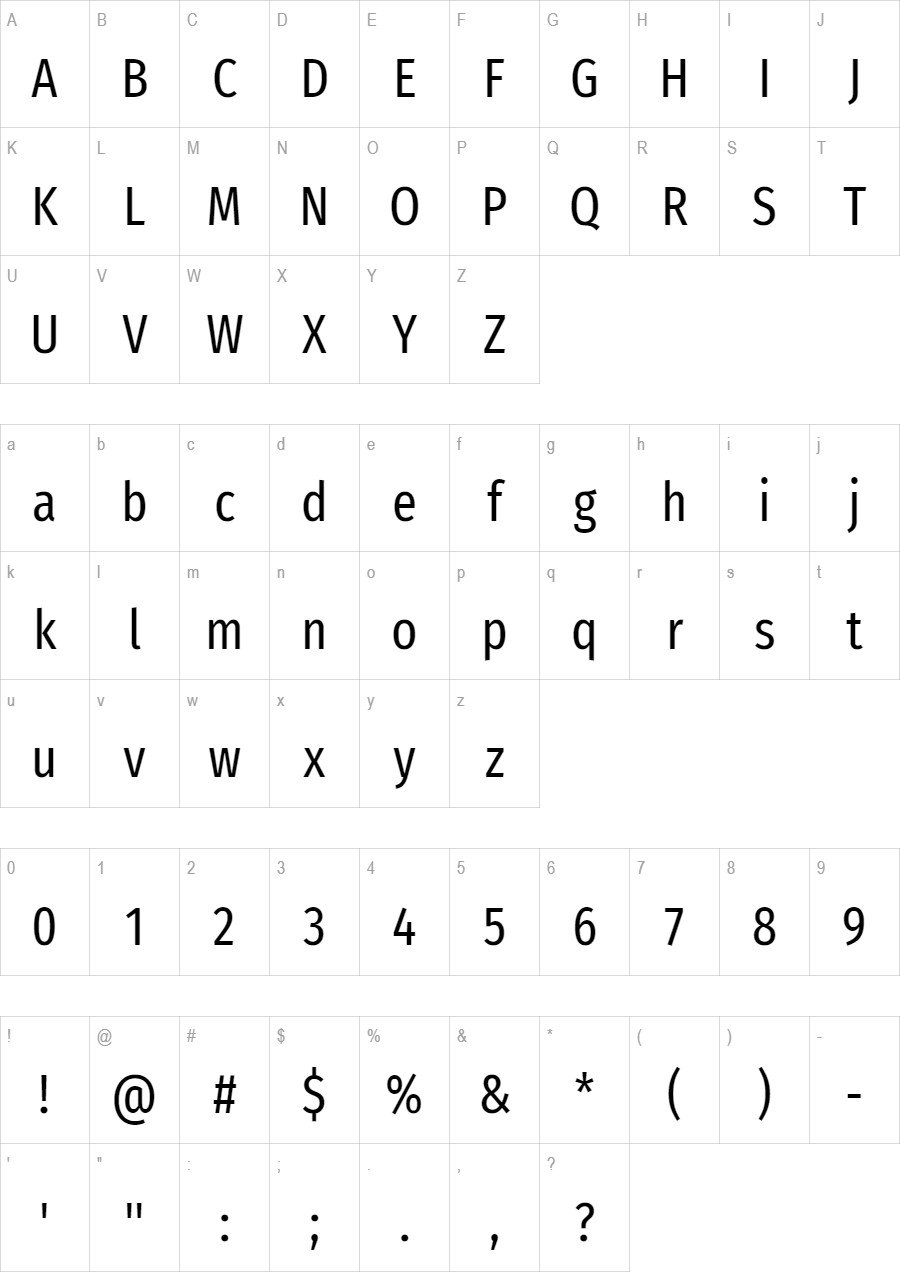 Fira Sans Extra Condensed glyph set