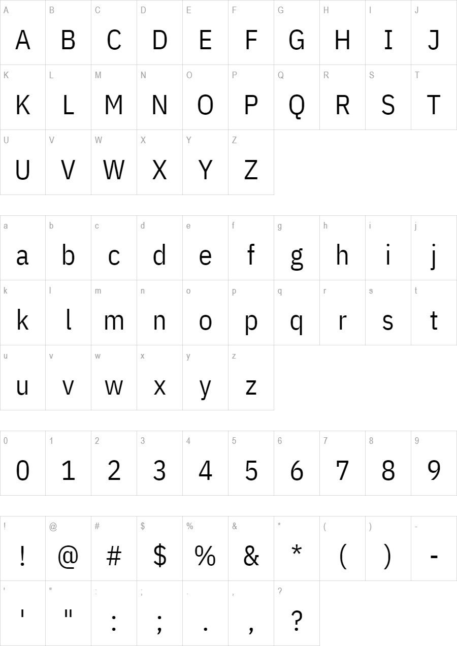 Ibm Plex Sans Condensed glyph set
