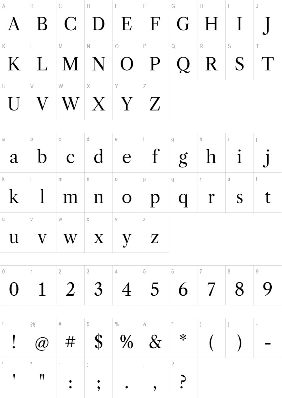 Libre Caslon Text glyph set