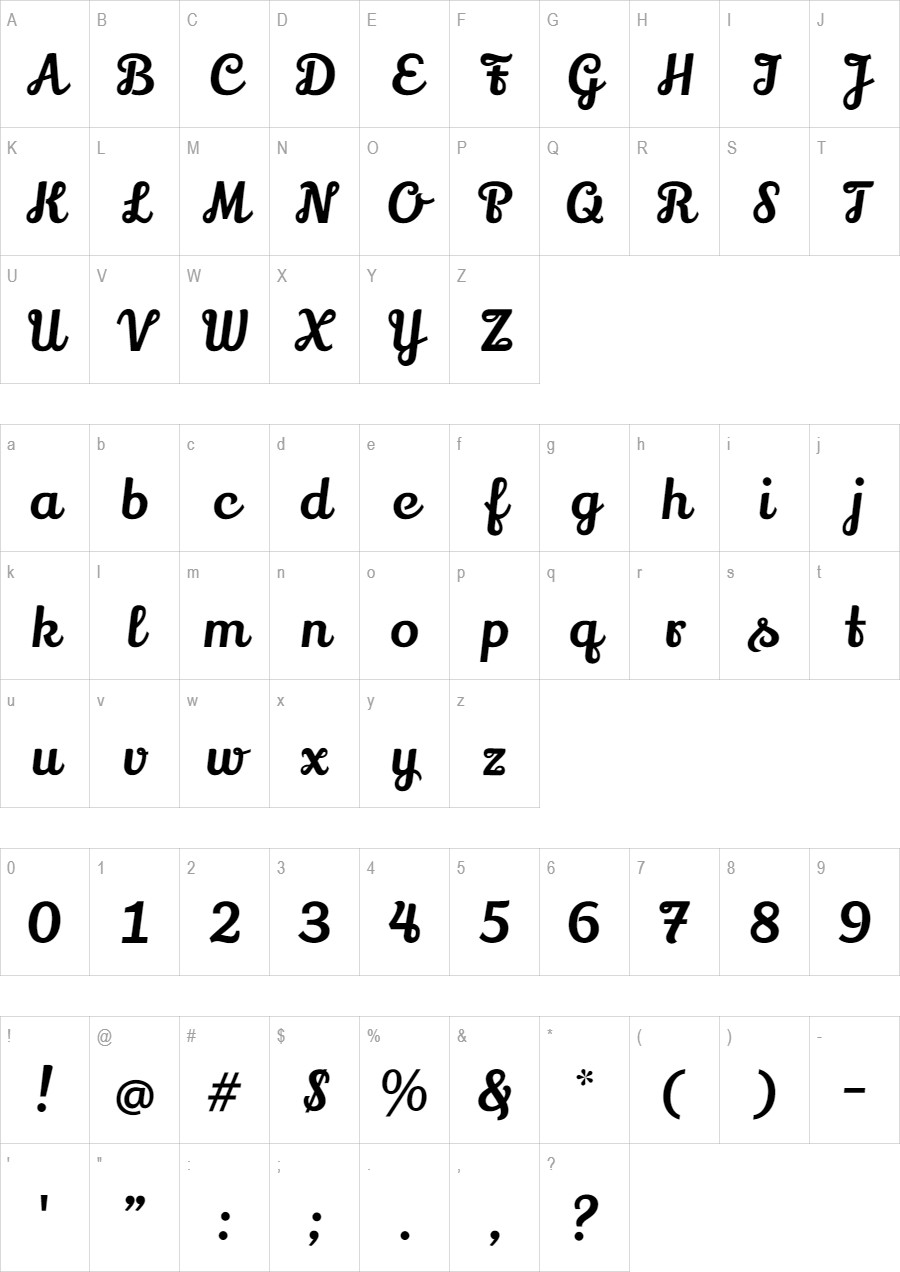 Lily Script One glyph set