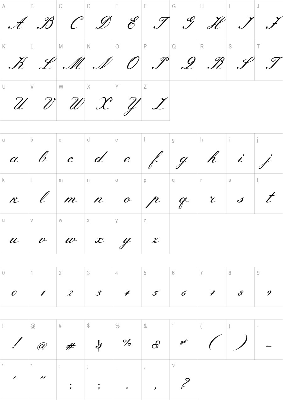 Meie Script glyph set