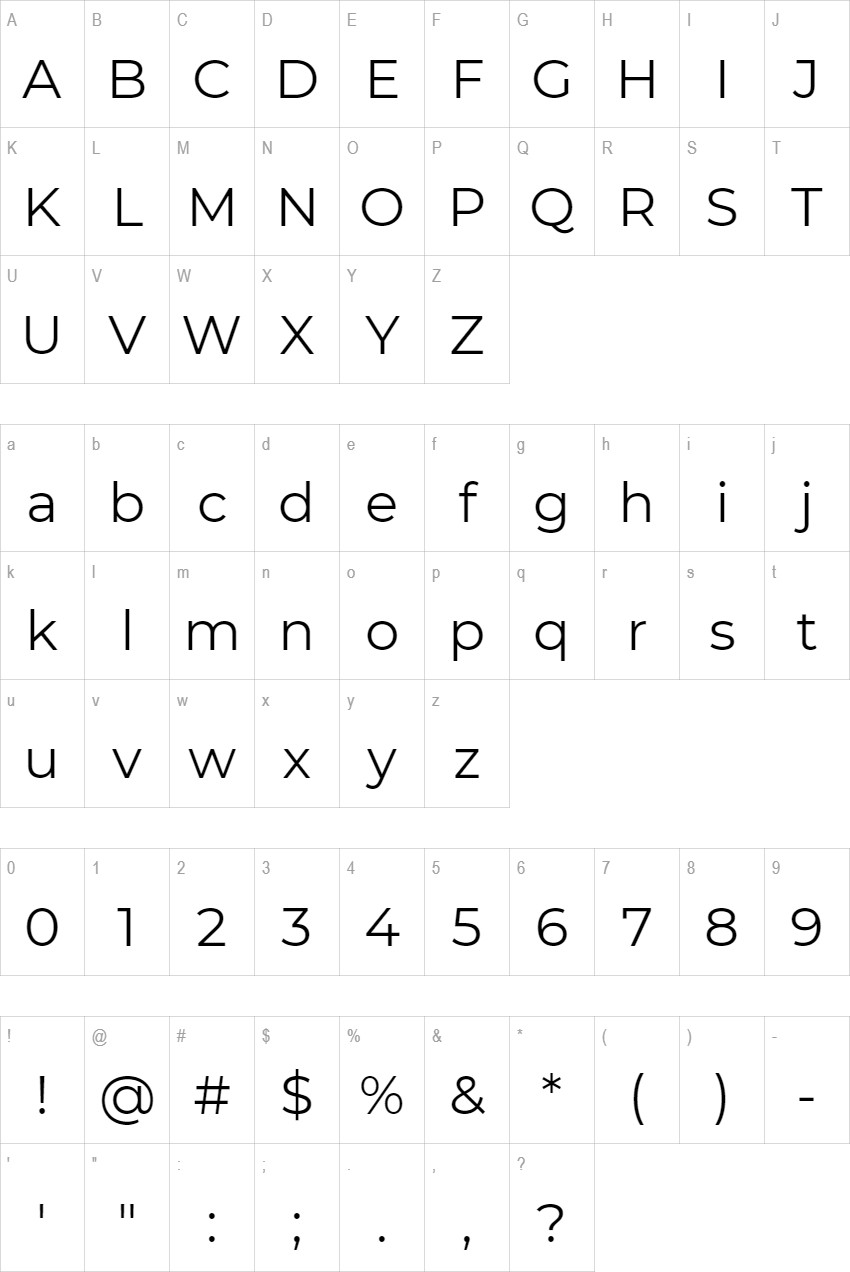 Montserrat glyph set