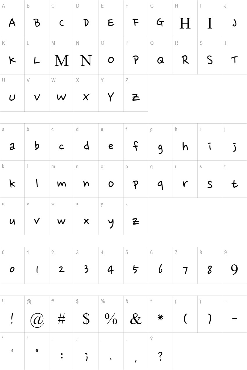 Nanum Pen Script glyph set