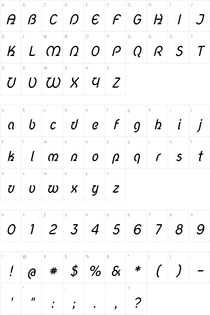 Nova Script glyph set