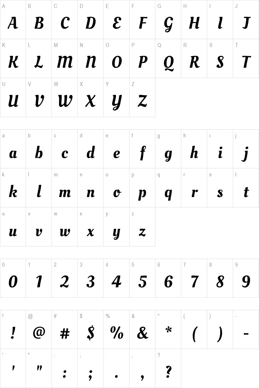 Oleo Script glyph set