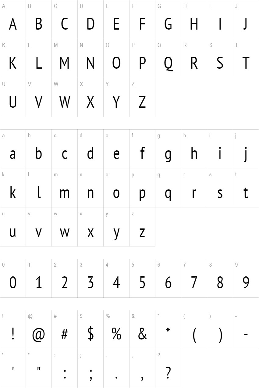 Pt Sans Narrow glyph set