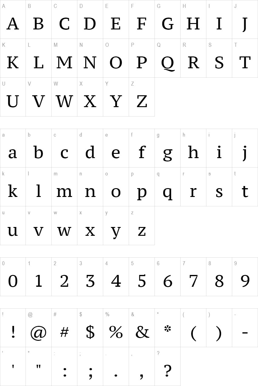 Pt Serif Caption glyph set