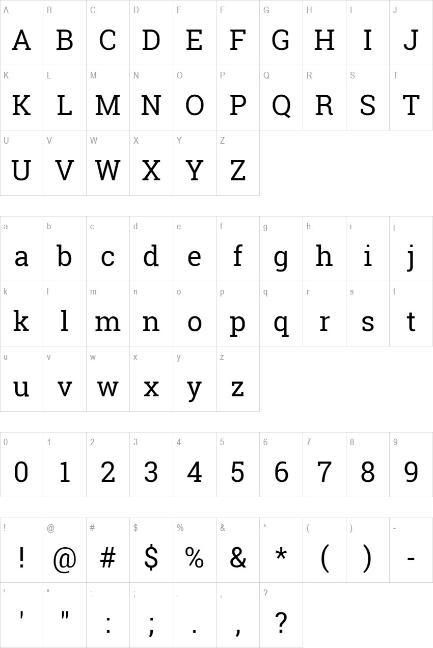 Roboto Slab glyph set