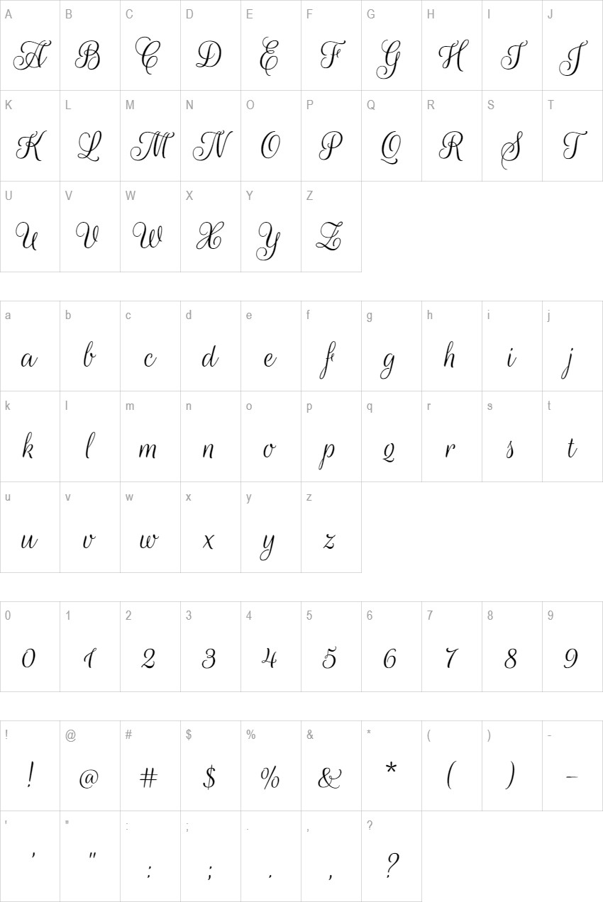 Rouge Script glyph set